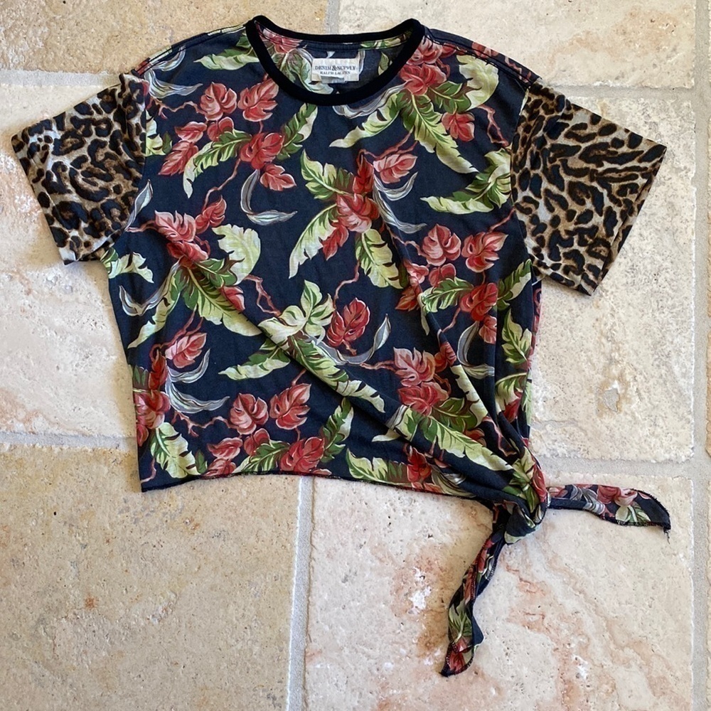 Denim & Supply Ralph Lauren T Shirt Side Tie cropped tropical Beach Size M